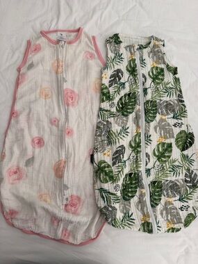 Bebe au Lait Floral Pink & Tropical Green Muslin Sleep Sacks 6-12 months